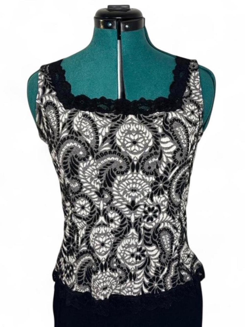 White House Black Market Black + White Lace-Overlay Corset-Style Camisole